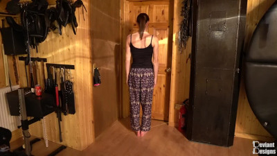 Deviant Designs Playtime - Slut gets corner time with a gag and blindfold to keep her company
