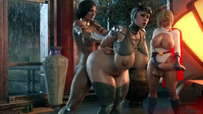 Futa Wonder Women And PowerGirl Fucks CatWomen