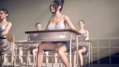 Futanari Asian Girl Masturbating in Classroom in Public
