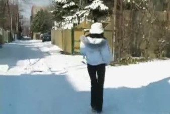 Girl Works Her Boyfriend While Walking To School