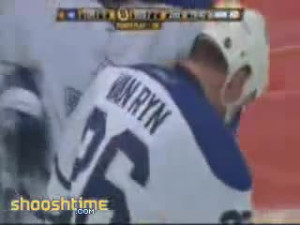 Milan Lucic Slams Mike Van Ryn Hard Through Hockey Rink Glass