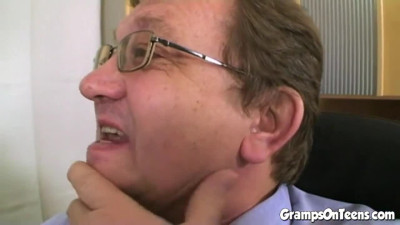 Teen fucks gramps in trio with his old lady
