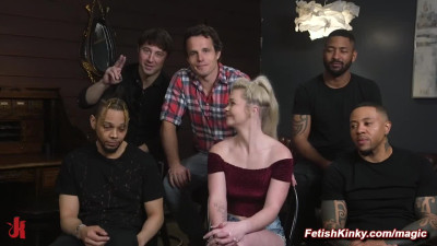 Deep throat bound blonde dp fucked by big dicks group