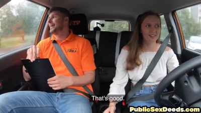 Petite driving student cunt stretched