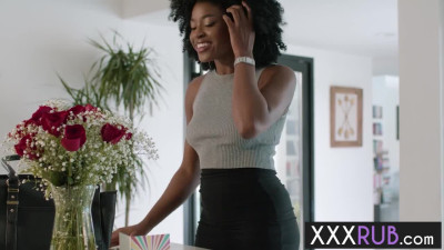 Sexy black lesbian MILF Nicole Kitt massaged hot MILF friend Olive Glass