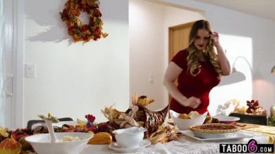 Thanksgiving dinner prepared by BBW stepmom Codi Vore for her black stepson