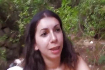 Dark haired whore from France in her first outdoor gangbang