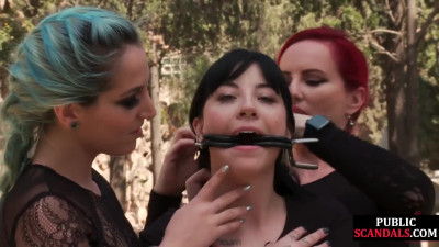 Public BDSM slut dominated outdoor by wild nympho fucker