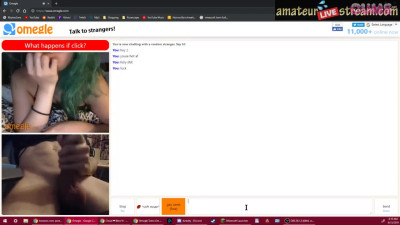 Omegle Porn Green Haired Teen Mesmerised Over Big Cock