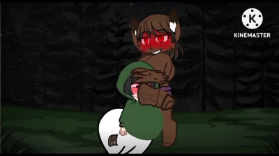 Mulher lobo futa se diverti com caçador femboy e seu amigo