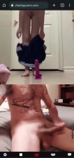 Petite cutie rides her dildo in sexy skirt