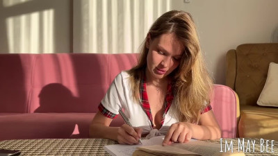 In between homework my stepsister sucks my dick and gets a lot of cum on her face