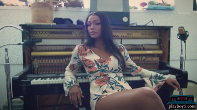 Big booty ebony Playboy model Harley Dean shows off everything in a studio