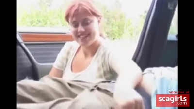 Big breasted girl has sex in the car.